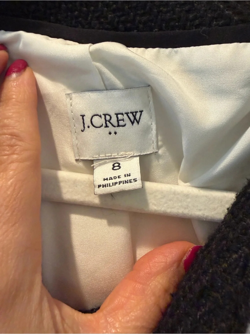 J. Crew White Bouclé Cropped Jacket with Black Trim